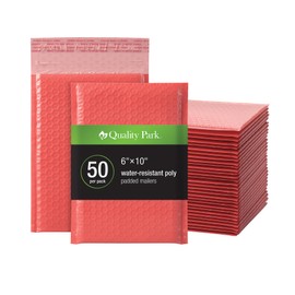 Quality Park Bubble Mailers, 6 x 9 Shipping Envelopes, Water Resistant Coral Poly Padded Envelopes, Redi-Strip Peel Off Closure, 50/Box (QUA85866)