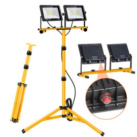 21000 Lumen Work Lights with Stand, 2 Adjustable Head LED Work Light，Foldable Tripod Stand and Portable Removable Led Construction Lights with Individual Switch with 6500 Kelvin Color