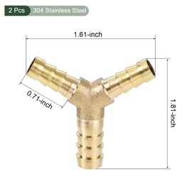 YOKIVE 2 Pcs Brass Reducing Hose Barb, Y Shaped 3 Way Joint Splicer Mender Fitting Union | Hose Fittings, Great for Water, Fuel (Brass, 3/8 x 5/16 x 5/16-Inch)