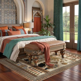 Collive Vintage Egypt Rug for Living Room, 5x7 Boho Retro Beige Washable Area Rug Non Slip, Soft Ultra-Thin Indoor Decor Carpet for Bedroom Dining Room