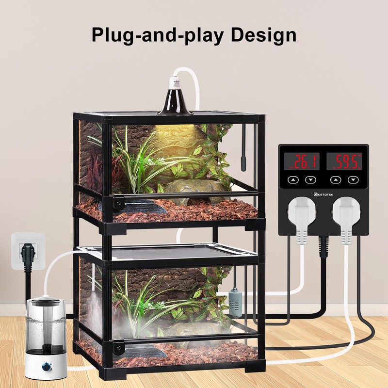 Digital Temperature and Humidity Controller Outlet, Reptile Thermostat Plug Dual