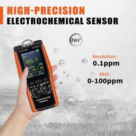 3-in-1 Ammonia Gas Detector with Alarm High Precision Sensor Measures 0~100PPM NH3, Temperature/Humidity, Suitable for Agricultural Households, Industrial Factories GC-9000B