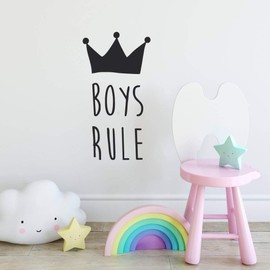 Kids Room Decor Wall Sticker Boys Rule/Girl Rule Quote with Crown Patterned Decor Sticker Kids Room Girls Boys Bedroom Wall Decal Art Removable Vinyl Adesivo Mural SYY825 (boy rule, 57x30cm)