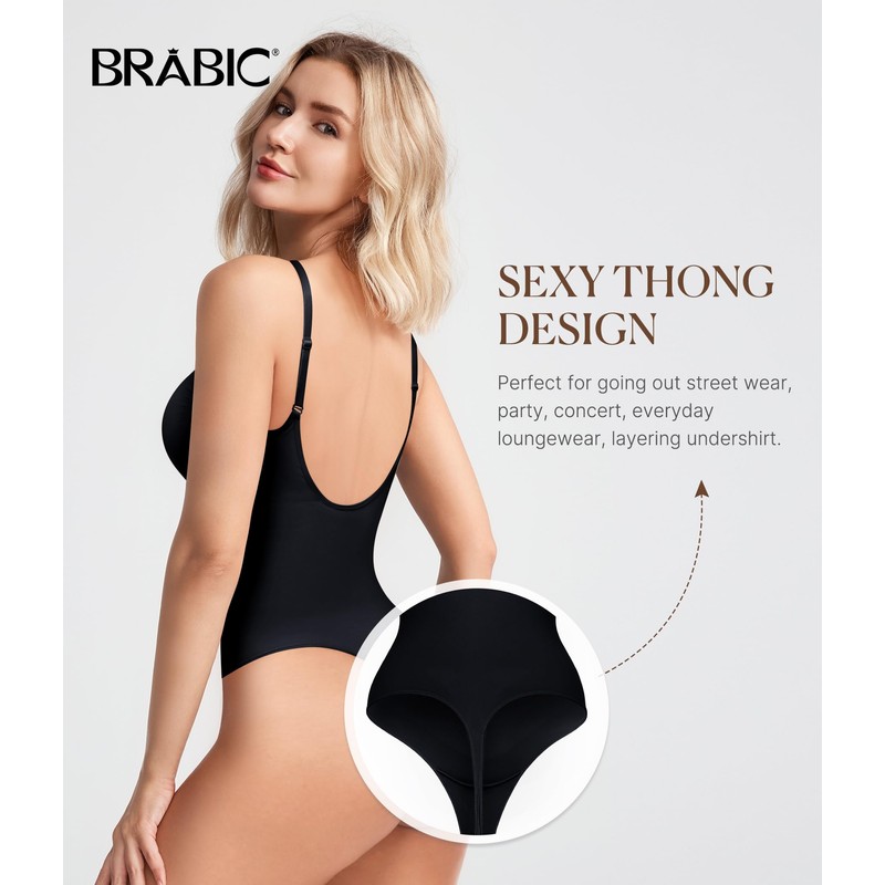 BRABIC Women's Backless Shapewear Bodysuit Tummy control Thong Seamless Body