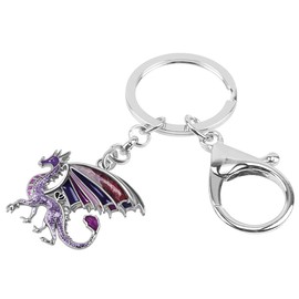 Enamel Alloy Fantasy Dragon Keychain Dinosaur Jewellery for Women Girls Bag Wallet Charm Gift, Purple