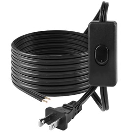 VSEER Lamp Power Cord with On/Off Switch 3A/120V, UL Certified Lamp Wire with Molded Plug, Stripped Ends Ready for Wiring to Replace Damaged Wires,Black (12FT)