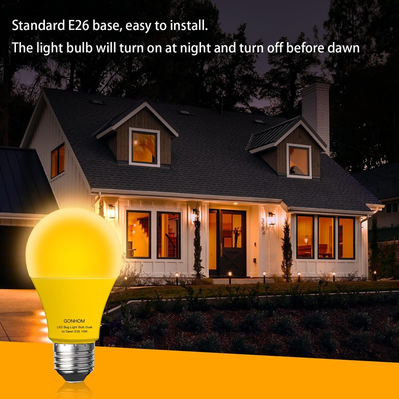 Gonhom Dusk to Dawn Bug Light Bulb Outdoor,2 Pack Amber