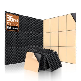 SD SODOCT 36 Pack Acoustic Foam Panels with Self Adhesive 12" X 12" X 1.2" Sound Proof Foam Panels for Walls High Density Egg-Crate Soundproof Wall Panels for Studio Office Gaming Room