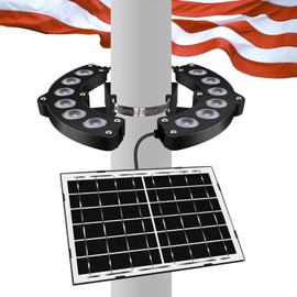 Flag Pole Light Solar Powered 6000K Brightest Solar Flag Pole Lights Outdoor Waterproof LED 12000mAh Battery Dusk to Dawn Work 16+ Hours Ring Solar Light Fits 2-6 in Diameter Flagpoles (Black)