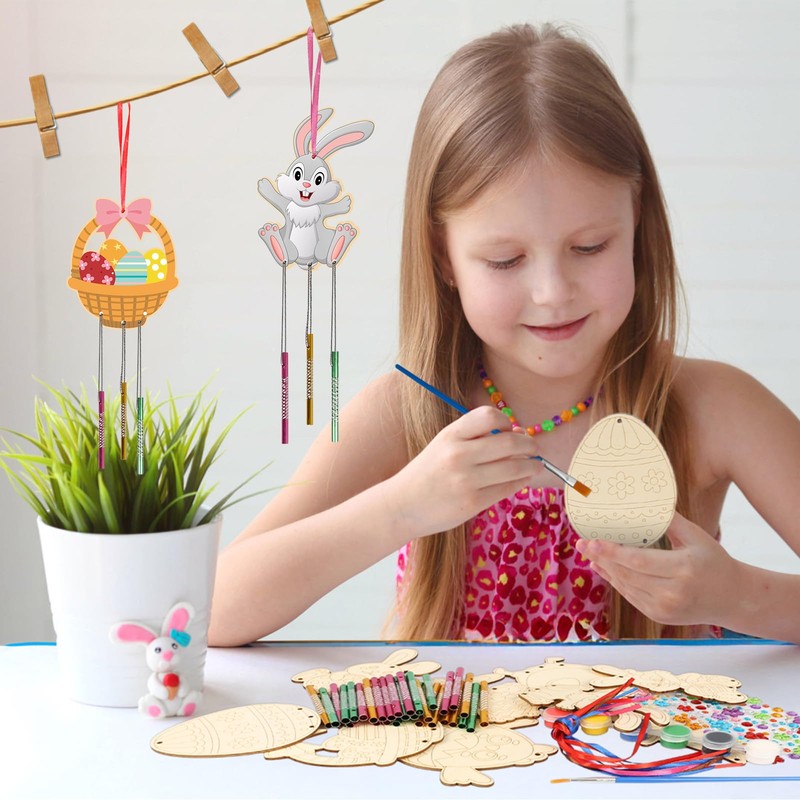HAKOTOM Pack of 10 Easter Wind Chimes Craft Set Children