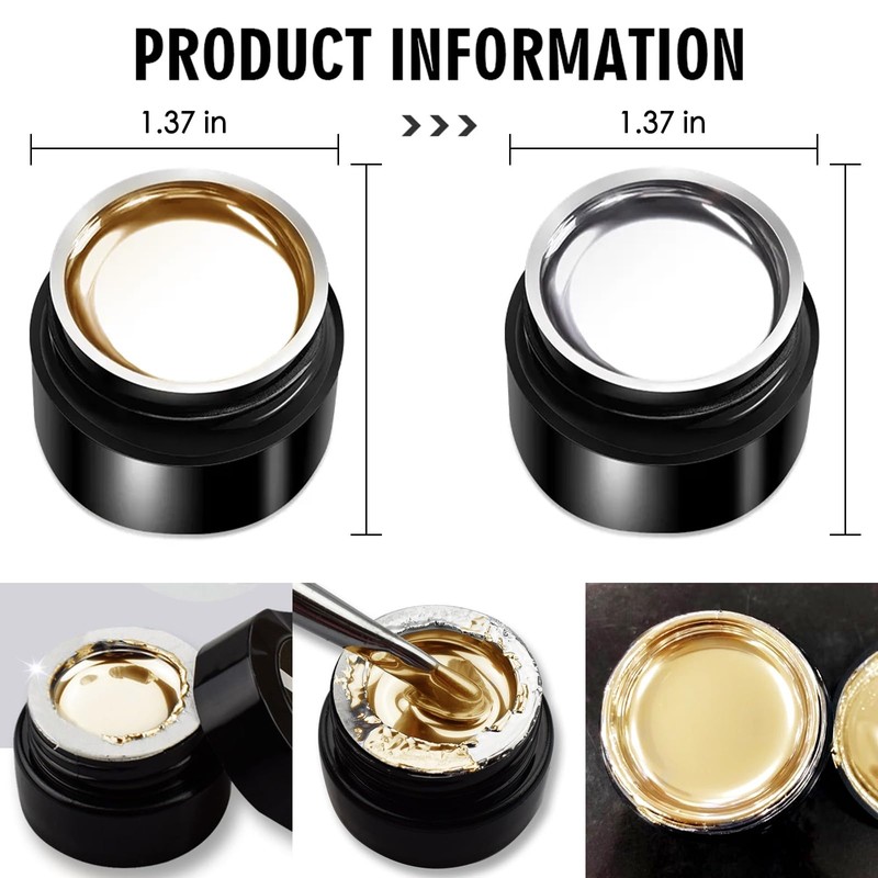 NAILKISS 2pcs Sliver&Gold Metallic Mirror Painting Gel Polish