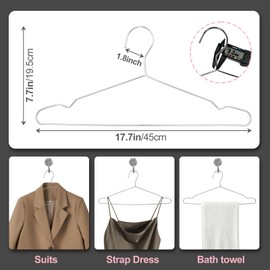 Fotoumgl Metal Hangers Heavy Duty 18 Inch Clothes Hangers, Space Saving and Non-Slip Groove Stainless Steel 40 Pack Rustproof Clothes Hangers (11lb & 3.2mm), for Suits, Shirts, Pants, Dresses (Silver)