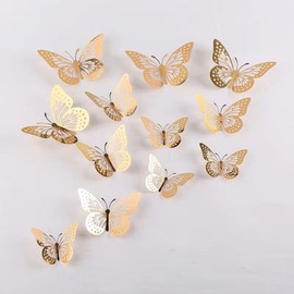 Tuballoons 3D Butterfly Wall Decor, 48 Pieces Gold Mirror Effect, 3 Sizes for Party Wedding Decorations