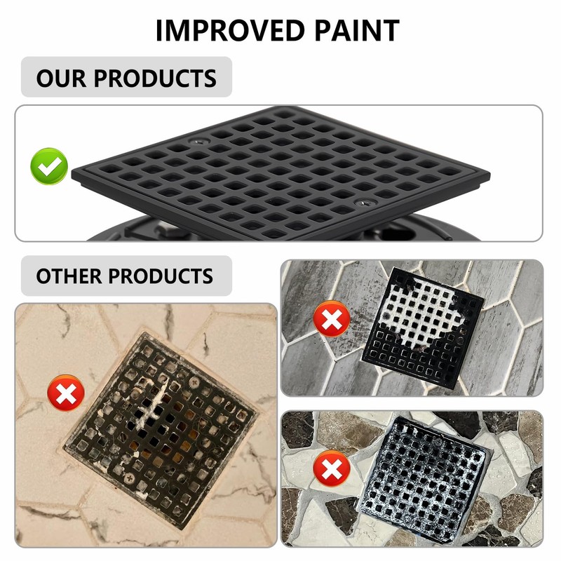 Uni-Green Matte Black 4 Inch Square Shower Drain with PVC