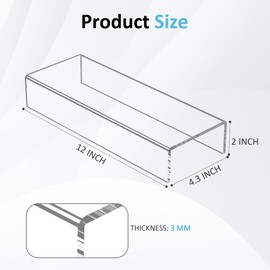 Sezanrpt Acrylic Shelf Riser 12x4.3x2 pack of 2, Clear Display Shelf 12” for Shoes, Glasses, Plants, Home Decors, Perfume, 12x4.3x2 Inch