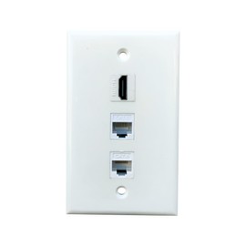 BUPLDET 1 HDMI and 2 CAT6 Ethernet Port Wall Plate White - Single Gang HDMI RJ45 Keystone Jack Pass Through Cover Plate