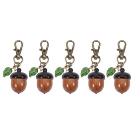 CHGCRAFT Pack of 5 Wooden Acorn Nut Box Key Chain, Switchable Ebony Decoration with Alloy Lobster Claw Clasps for DIY Keychain Necklace Crafting Jewellery Making, Camel, 2.6 Inches