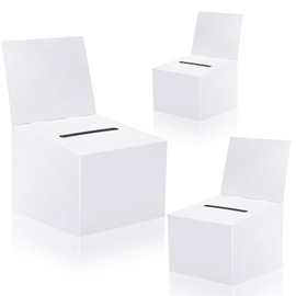 3 Pcs Raffle Boxes Ballot Box for Fundraising, 6.5 x 4.5 x 4.5 Inch Cardboard Box with Slot for Ticket and Removable Header Donation Box Charity Box for Collecting Business Card Voting Contest (White)