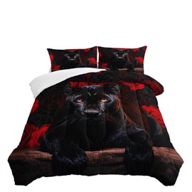 Black Panther Comforter Set Leopard Bdeeing Set Queen Size Bed in a Bag 3D Black Cheetah Bedding Set Safari Animal Bedding Sets 3 Pcs Animals Bed Set Soft Microfiber 1 Comforter with 2 Pillowcases