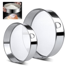 VFANDV Flour Sieve Stainless Steel, Pack of 2 Round Baking Strainers, Powdered Sugar Sieve, 15/20 cm, 60 Mesh Flour Sieve, Fine Mesh, Professional Flour Sieve for Baking, Cereals, Beans, Fruit,