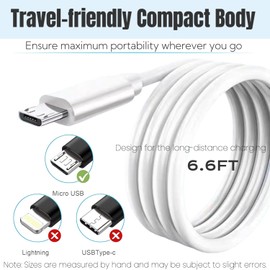 Qnanw Replacement SimpleHuman Mirror Charger Charging Cable Compatible with for Simplehuman Mirror 5" 8" Round Lighted Makeup Mirror Cord Micro USB-6.6 Ft(White)