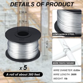 Shimeyao 5 Rolls Rebar Tie Wire Tool 1/32" 0.8 mm 360 ft Rebar Gun Tie Wire Coil for Automatic Twister Machine, 3600 ft Totally
