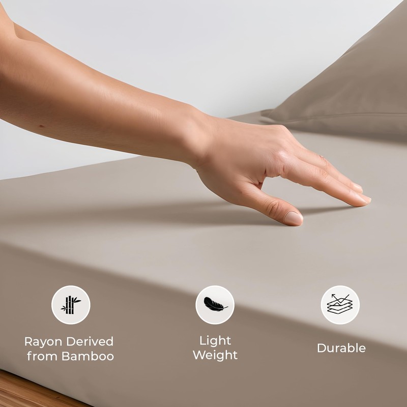 LINENWALAS Double Fitted Sheet 140x190 cm, 100% Organic Bamboo Silk