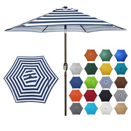 Blissun 7.5 ft Patio Umbrella, Yard Umbrella, Outdoor Market Umbrella with Push Button Tilt Crank (Blue&White)