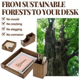 MultiBey 4PCS Walnut Wood Office Supplies Set, North America Black Walnut Lettle Tray and Tape Dispenser Organizer Wood Desk Accessories Sticky Notes Memo Pad Holder and Pencil Holder