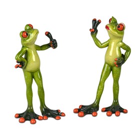 formano Set of 2 Frog Pair Thumbs Up + Victory Funny Frogs Figurine Decoration Hand-Painted Artificial Stone Sculpture Frog House