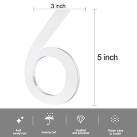 5 Inch Adhesive Numbers, White house Numbers for Apartment Door Farmhouse Mailbox Office Hotel Outside,Home Address Numbers White Acrylic Frosted Matte House (Number 6)…