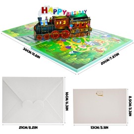 Joycabin Musical Birthday Card with Light, Train 3D Pop Up Happy Birthday Singing Card Birthday with Envelope for Boys Girls
