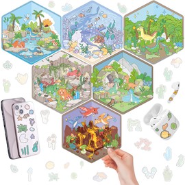 12Pcs 3D Dinosaur Stickers Scene for Kids Jungle Wasteland cave Ocean Volcano and Other Scene Design Make Your Dinosaur Sticker Scene Art Craft DIY Birthday Party Games Class Activities