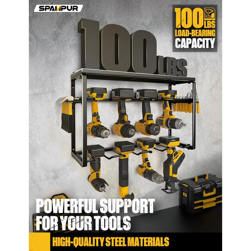 Spampur Power Tool Organizer, 8 Drill Holders Wall Mount, 3