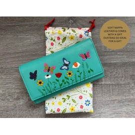 Mala Leather Butterflies & Flowers Floral Matinee Purse RFID Protection - Sophia (Turquoise)