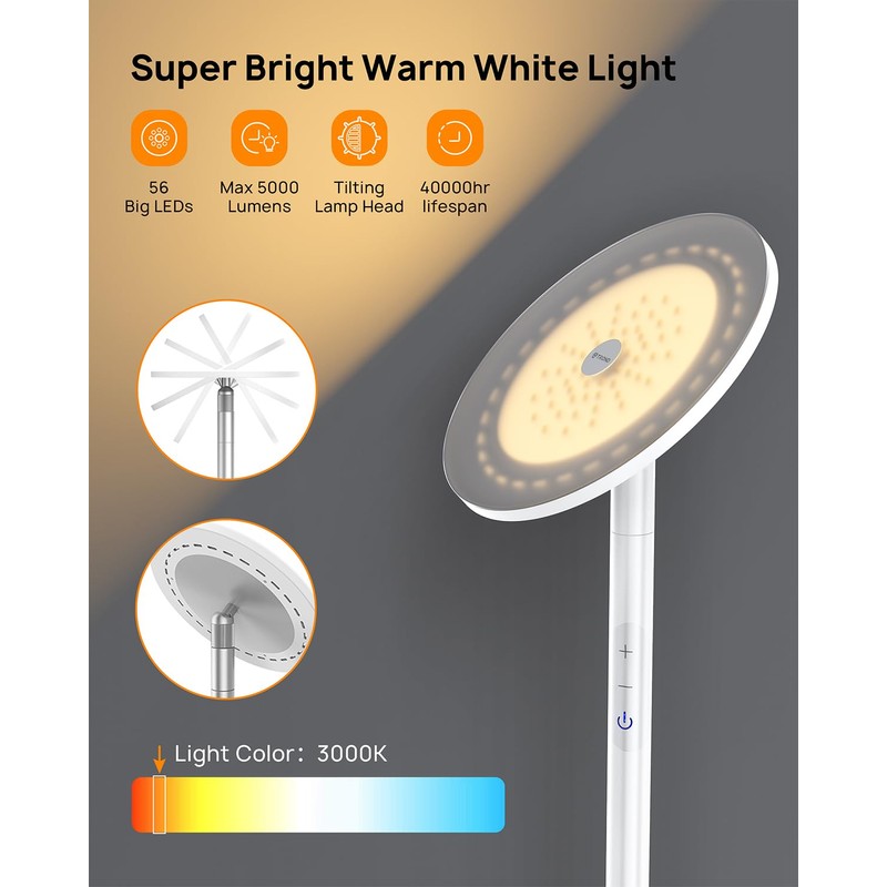 TROND Floor Lamp, 5000LM Super Bright Sky LED Modern Torchiere