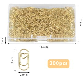 Pack of 200 Paper Clips Heart Mini Metal Clips with Clear Storage Case for Office Classroom Wedding Postcard Binding Document (Gold)