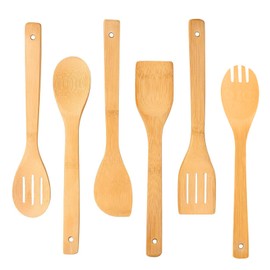 ASIRYVA 6 Pcs Bamboo Wooden Utensils, Resistant & Stylish Wooden Cooking Utensils for Everyday Cooking