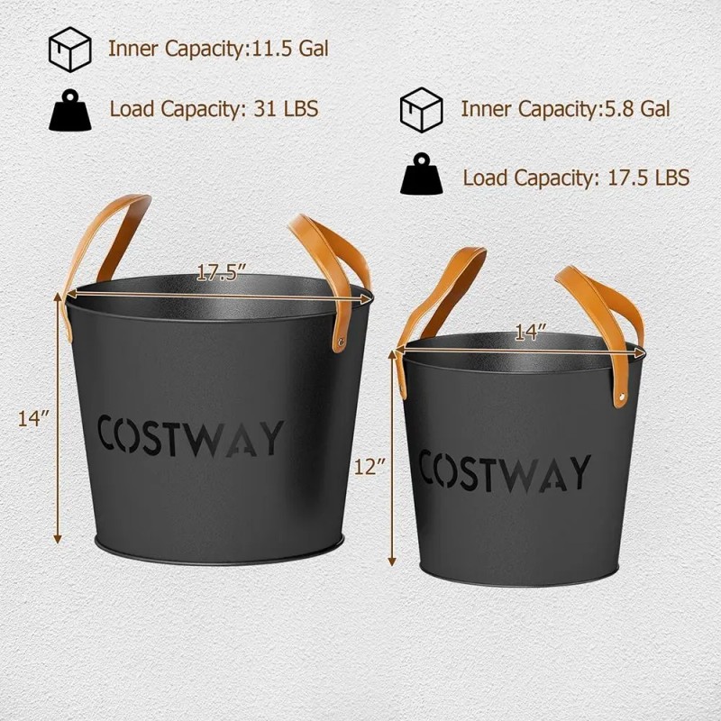 Set of 2 Metal Ash Buckets 11.5 & 8.5 Gal