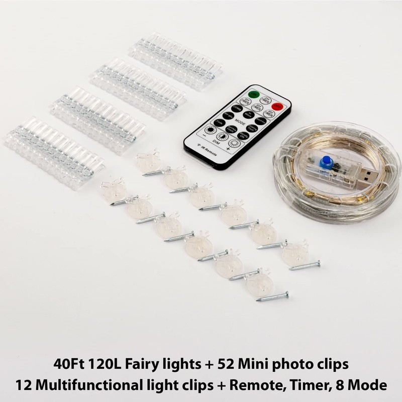 HXWEIYE 120LEDs Multicolor Photo Clips String Light, 40Ft Fairy Light
