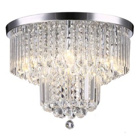 Krasty 5 Lights Modern Crystal Raindrop Chandelier, Chrome Finish Flush Mount Ceiling Light Fixture Pendant Lamp for Dining Room Kitchen Island Bedroom Living Room Hallway H13" x D18"