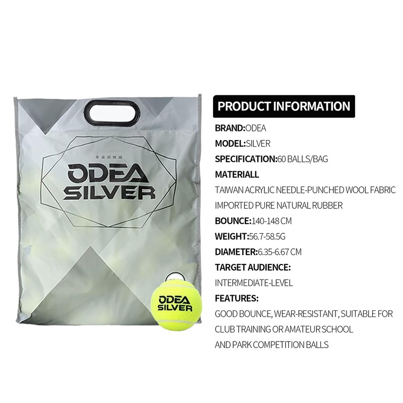 Odea Silver Training Tennis Balls,Good Bounce and Wear-Resistant,Suitable for Advanced