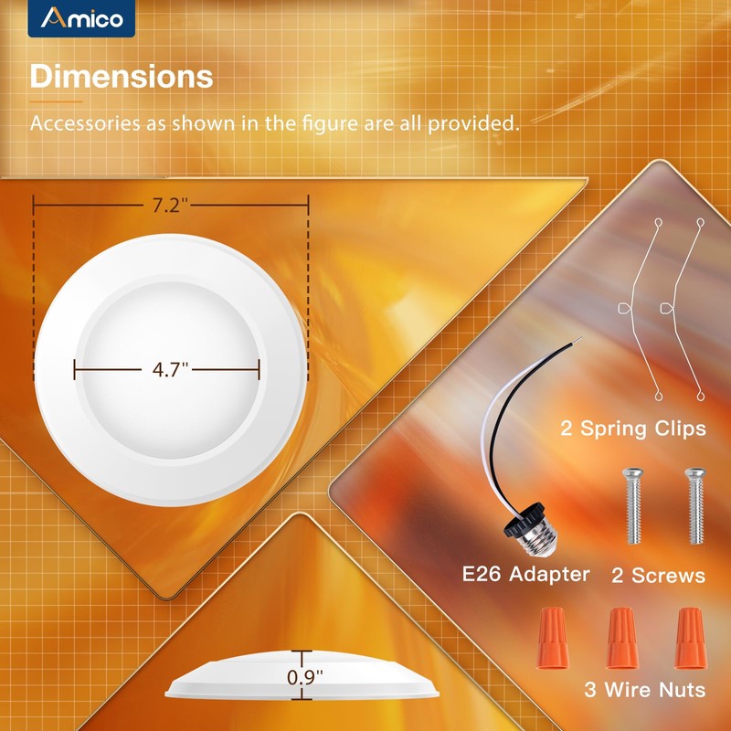 Amico 12 Pack 5CCT 5/6 Inch LED Disk Lights with