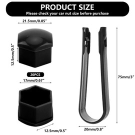 VBGURR 20 Pcs Wheel Nut Covers,17mm Wheel Nut Cover,Black Hexagonal Wheel Nut Caps with Removal Tool,Universal Bolt Cover for Most Car Lug Nut (Black)