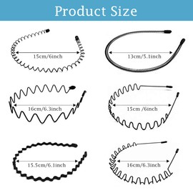 Metal Hair Band for Men,Women Elastic Wavy Hairband,Black Non-slip Metal Headbands,Suitable for Outdoor Sports,Everyday Wear. (6 Pcs)