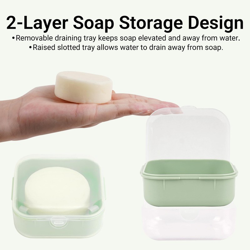 Adorila Small Travel Soap Case with Removable Drainage Tray, Pack