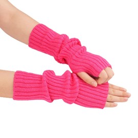 shunxinersty Knitted Sleeve Knit Arm Sleeve Thumb Hole Glove Winter Arm Warmer Long Half Finger Mitten Stretch Solid Arm Cover Hot Pink