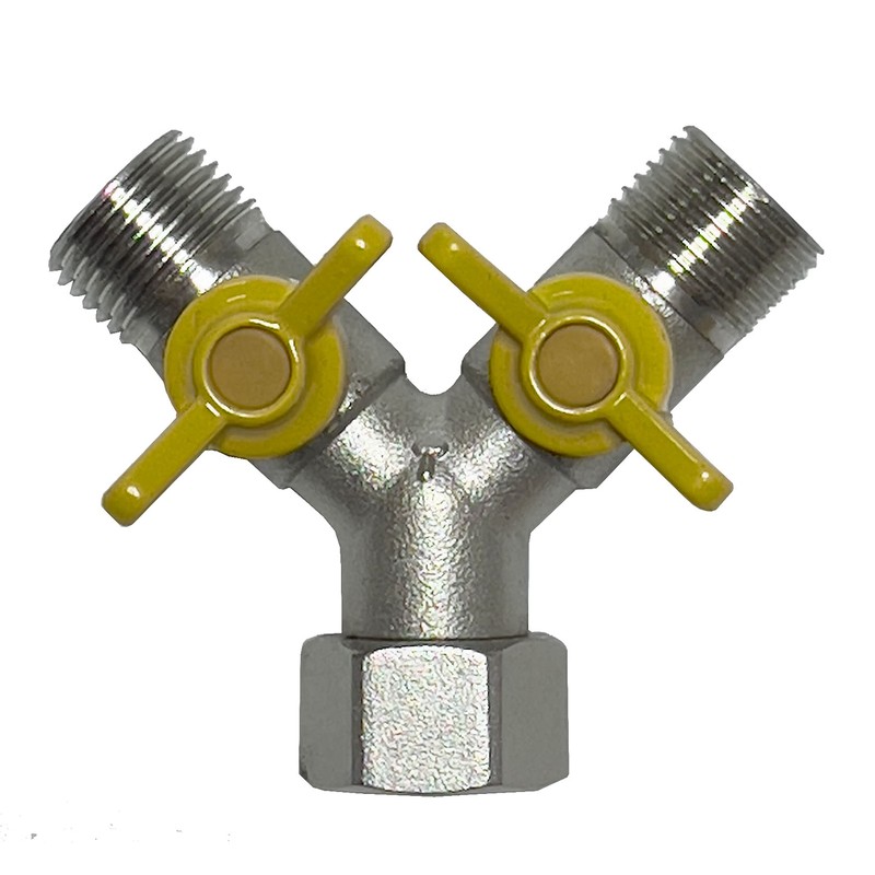 Soytich 3-way Y-splitter with 2 shut-off ball valves, for connecting
