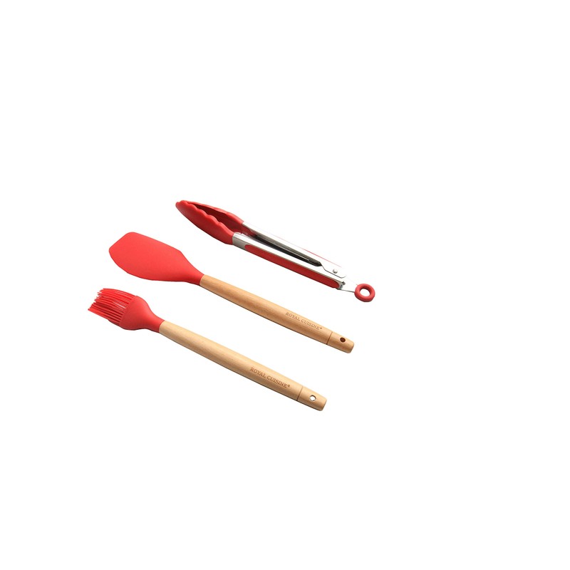 Royal Cuisine 3 pcs Silicon Kitchen Set Red, Silicon Tongs,