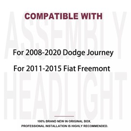 Aresparts 2PCS Headlights Assembly DOT Approved For 2008-2020 Dodge Journey SE SXT GT R/T For 2011-2015 Fiat Freemont Headlamps Replacement Chrome Housing Clear Reflector